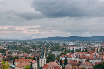 Beautiful view of the historic center of the European city in cloudy weather