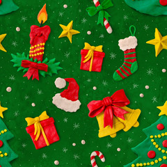 Christmas pattern with plasticine figures