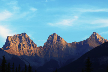 Fototapeta na wymiar The Three Sisters peaks, Canmore, Canada, Alberta