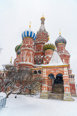 Fototapeta na wymiar Saint Basil's Cathedral on Red Square in snowfall. Moscow. Russia
