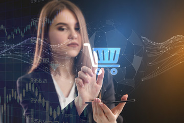 The concept of business, technology, the Internet and the network. A young entrepreneur working on a virtual screen of the future and sees the inscription: