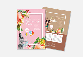 Summer Flyer Layout with Pink and Brown Background