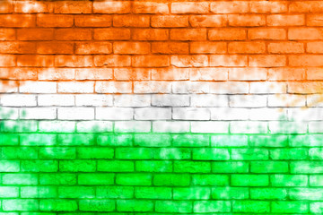 Colorful brick wall background. Walls painted with the India flag color.