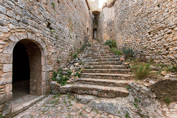 Fototapeta na wymiar L'ecalier menant au château médiéval de Saint Montan