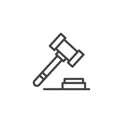 Auction hammer outline icon. linear style sign for mobile concept and web design. Judge Gavel simple line vector icon. Symbol, logo illustration. Pixel perfect vector graphics