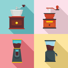 Coffee grinder icon set. Flat set of coffee grinder vector icons for web design