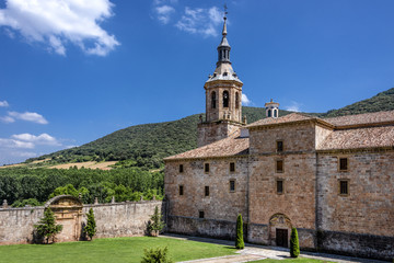 Spain, La Rioja, San Millan de la Cogolla: Panoramic view of famous Monastery of San Millan de Yuso...