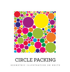 Circle packing. Geometric illustration. Circles are placed in such a way that they touch, but do not intersect