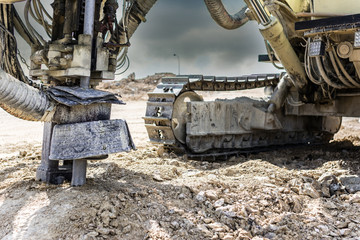 Drilling rock in the works of creating a road