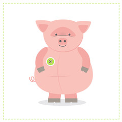 Pig, toy funny pink pig, vector