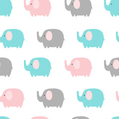 Seamless pattern with elephant on white background. Vector illustration