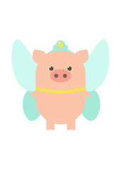 Pig fairy, costume festival. A pig in a fairy costume. Cartoon, vector