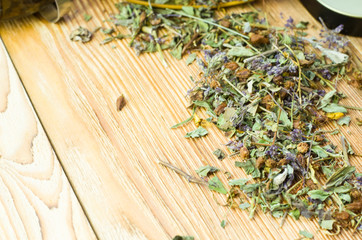 a scattering of herbal tea on the table