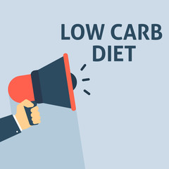 LOW CARB DIET Announcement. Hand Holding Megaphone With Speech Bubble