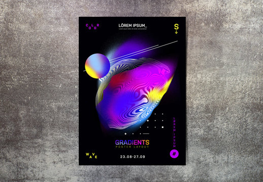 Event Flyer Layout with Colorful Gradient Shapes