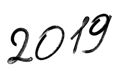 Grunge number 2019 hand drawn lettering. Vector illustration