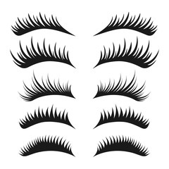 Eyelashes set on white background, vector illustration.