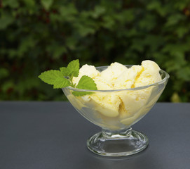 ice cream in a crystal bowl