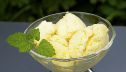 ice cream in a crystal bowl