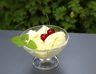 ice cream in a crystal bowl