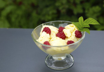 ice cream in a crystal bowl