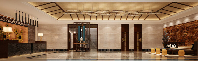 3d render luxury hotel lobby reception