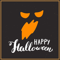 Halloween greeting card. Lettering calligraphy sign and hand drawn elements, party invitation or holiday banner design vector illustration