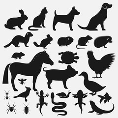 Pets silhouettes icons set