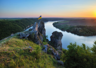 Naklejka premium sunset over the Dniester River