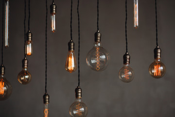 Set edison retro lamp on loft gray concrete background.