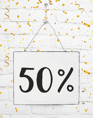 Fifty 50 % percent off black friday sale 50% discount golden party confetti banner billboard