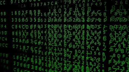 Fototapeta premium Green Hexadecimal Codes on a black Background ( 3d Rendering)