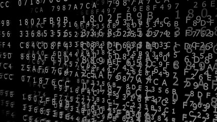 Gray Hexadecimal Codes on a black Background ( 3d Rendering)