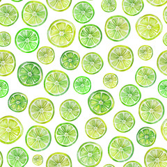 Seamless pattern with lovely colorful citrus slices. Watercolor painting. Hand drawn summer illustration.