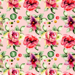 Seamless pattern with Poppy and Gerber flowers