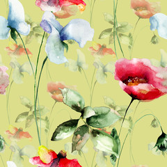Fototapety  Stylizowane kwiaty akwarela ilustracja