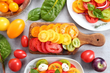 Tomato salad and colorful tomatoes.