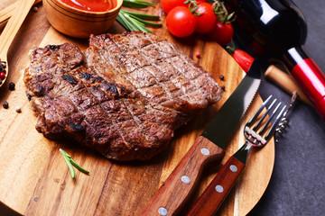 Ribey steak with spices and vegetables