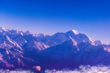 Himalaya mountains in Nepal, view of small village Braga on Annapurna circuit at sunset or sunrise