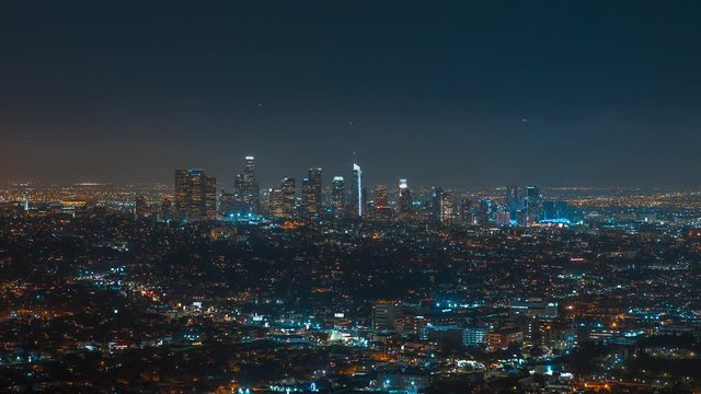 Timelapse of Los Angeles downtown at night