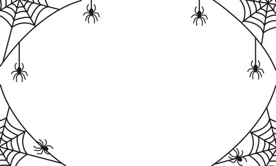 spooky halloween frame or border with black spider web and hangi