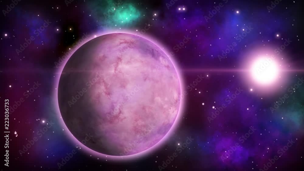 Wall mural cosmic view with habitable planet and starry background. loopable animation