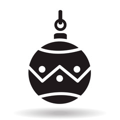 simple black flat christmas bauble ball vector icon with shadow.