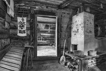 interior of old and traditional Ukrainian farm house