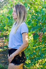 Fototapeta premium Blonde woman in a vineyard