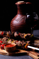 Traditional Georgian drink wine and kebab