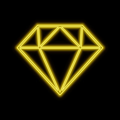 Diamond, gem, jewel neon sign. Bright glowing symbol on a black background.