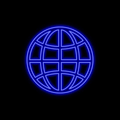 Globe neon sign. Bright glowing symbol on a black background. - 223038131