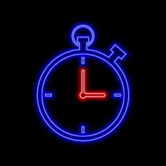 Stopwatch neon sign. Bright glowing symbol on a black background. - 223038148