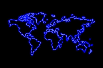 World map neon sign. Bright glowing symbol on a black background. - 223038362